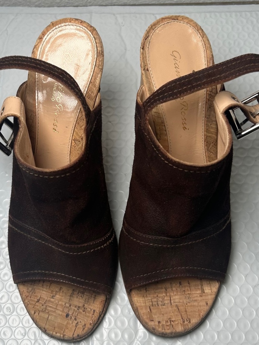 Gianvito Rossi Chocolate Brown Suede Slingback Heels Pump Shoes Italy 38.5 US 7.